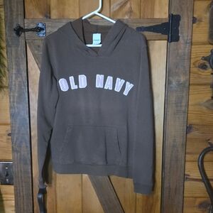 Old Navy Chocolate Brown Hoodie With Pink Logo And Front Pocket